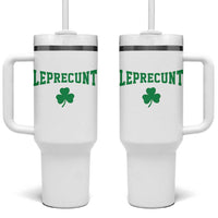 Leprecunt Bold Shamrock Graphic Tumbler With Handle Funny Irish St Patricks Day Party Adult Humor