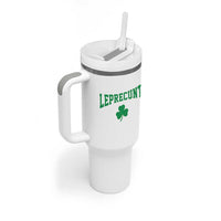 Leprecunt Bold Shamrock Graphic Tumbler With Handle Funny Irish St Patricks Day Party Adult Humor