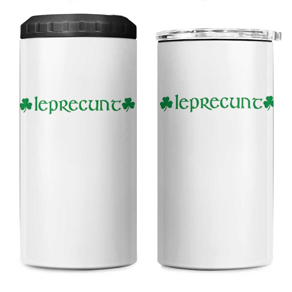 Leprecunt Celtic Style Shamrock Graphic 4 in 1 Can Cooler Tumbler Edgy Irish Adult Humor for St Patricks Day