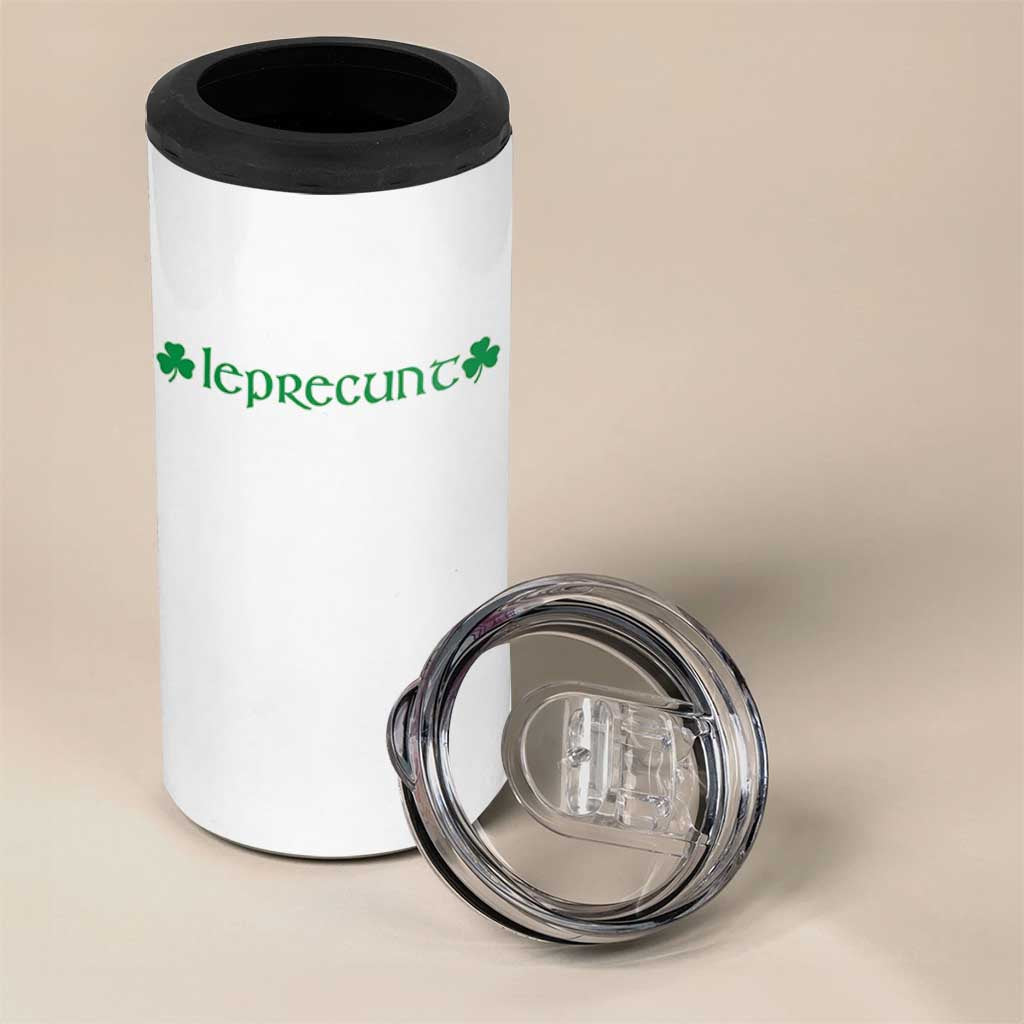Leprecunt Celtic Style Shamrock Graphic 4 in 1 Can Cooler Tumbler Edgy Irish Adult Humor for St Patricks Day