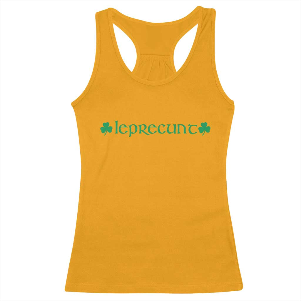 Leprecunt Celtic Style Shamrock Graphic Racerback Tank Top Edgy Irish Adult Humor for St Patricks Day