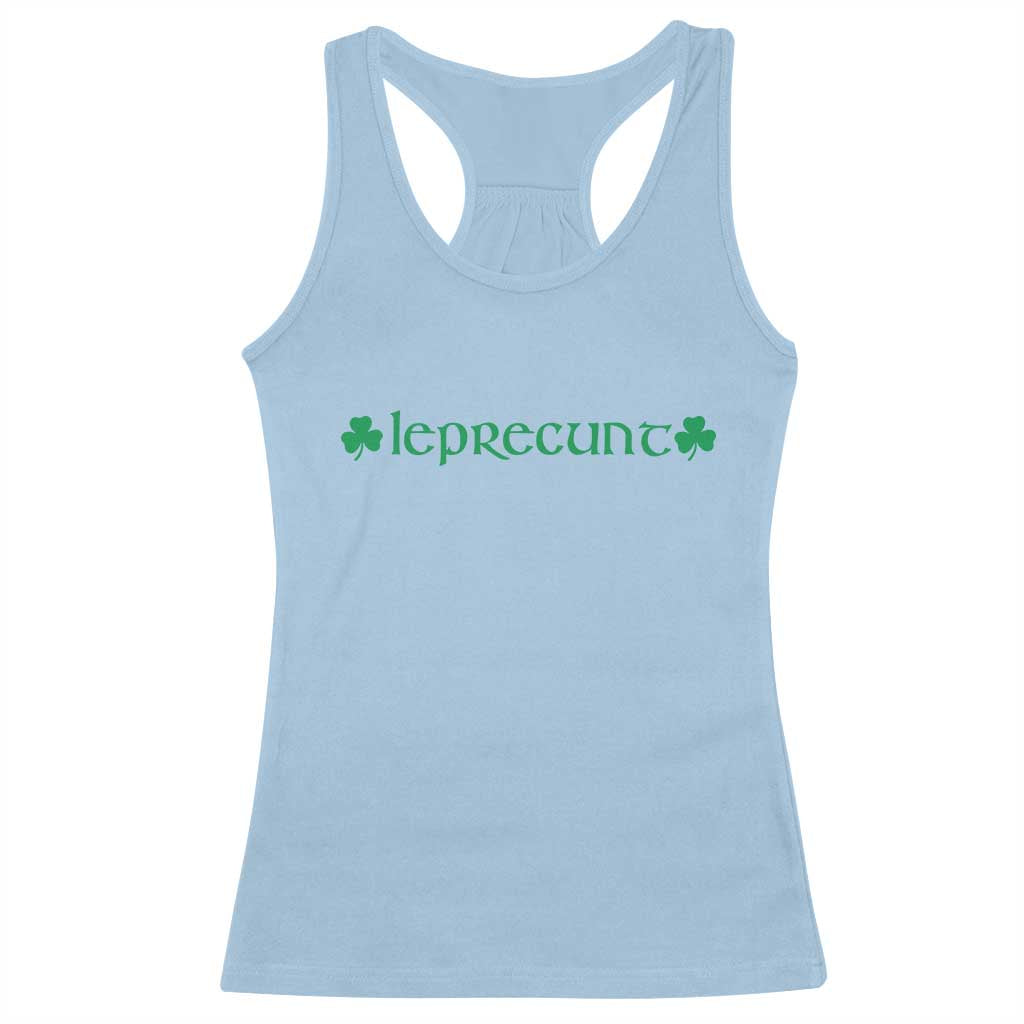 Leprecunt Celtic Style Shamrock Graphic Racerback Tank Top Edgy Irish Adult Humor for St Patricks Day