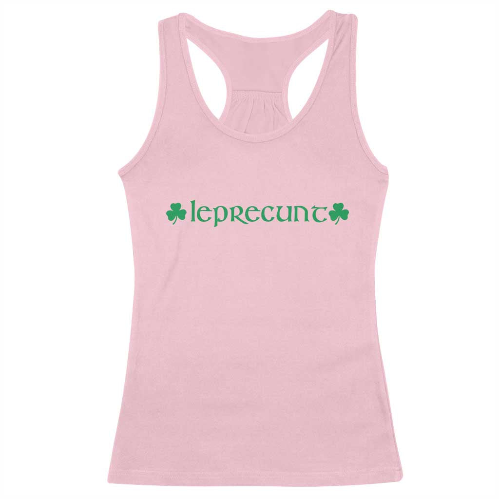 Leprecunt Celtic Style Shamrock Graphic Racerback Tank Top Edgy Irish Adult Humor for St Patricks Day