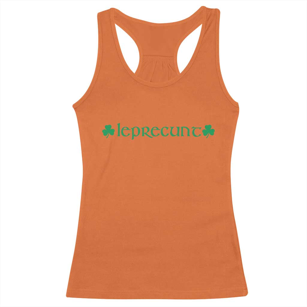 Leprecunt Celtic Style Shamrock Graphic Racerback Tank Top Edgy Irish Adult Humor for St Patricks Day