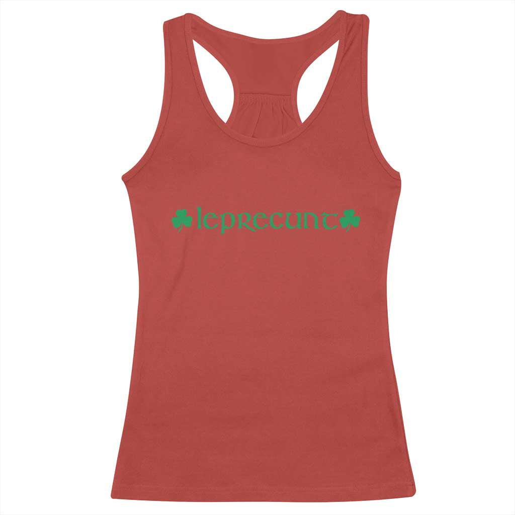Leprecunt Celtic Style Shamrock Graphic Racerback Tank Top Edgy Irish Adult Humor for St Patricks Day