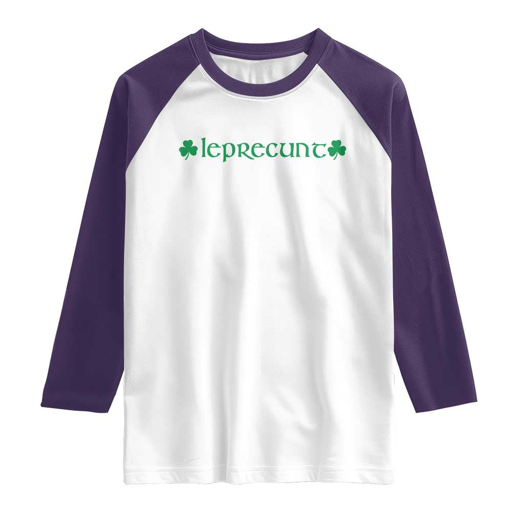 Leprecunt Celtic Style Shamrock Graphic Raglan Shirt Edgy Irish Adult Humor for St Patricks Day