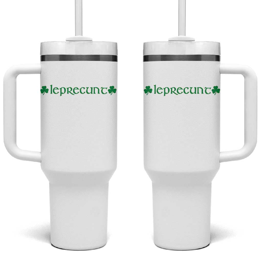 Leprecunt Celtic Style Shamrock Graphic Tumbler With Handle Edgy Irish Adult Humor for St Patricks Day
