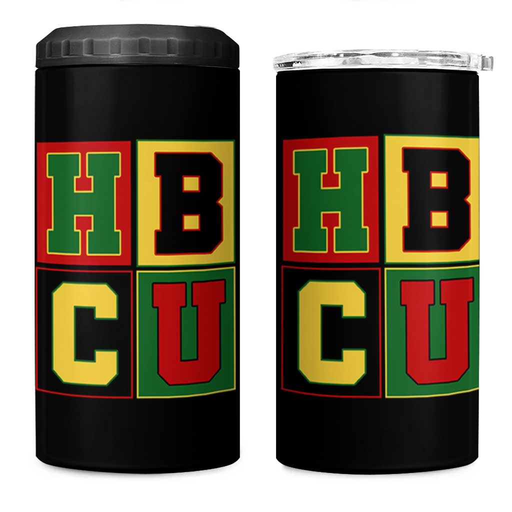 HBCU Block Letter Pride Graphic 4 in 1 Can Cooler Tumbler College Support Statement Black Excellence