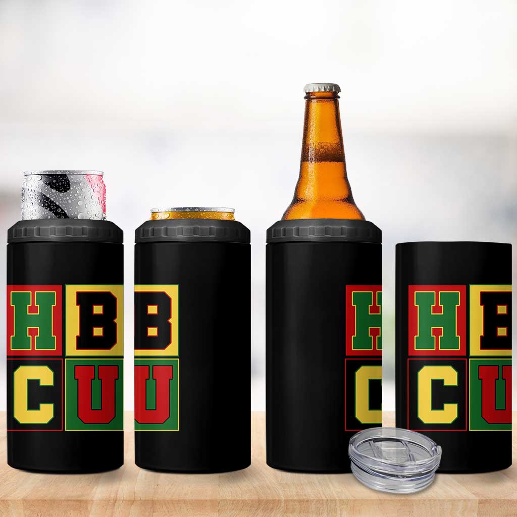 HBCU Block Letter Pride Graphic 4 in 1 Can Cooler Tumbler College Support Statement Black Excellence