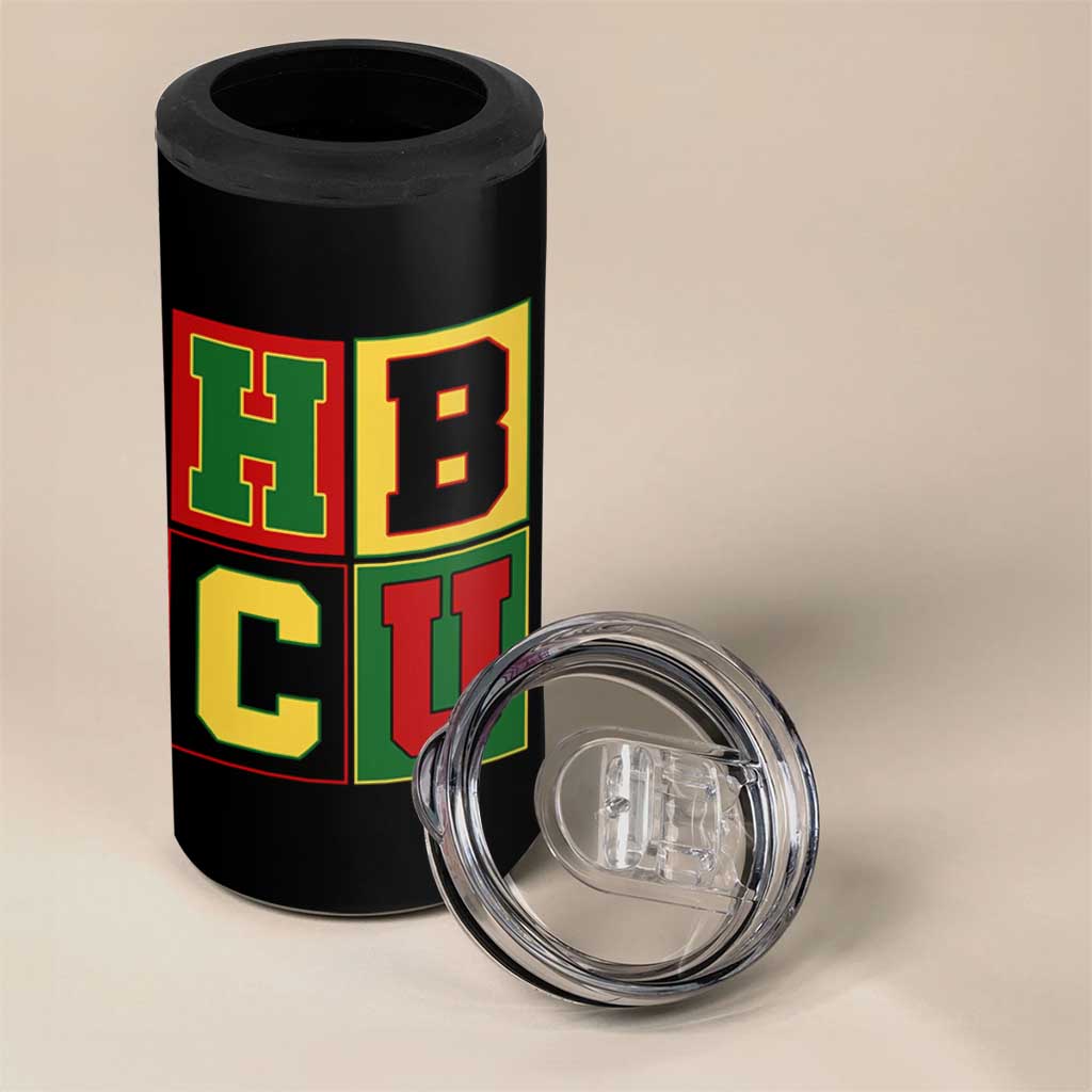 HBCU Block Letter Pride Graphic 4 in 1 Can Cooler Tumbler College Support Statement Black Excellence