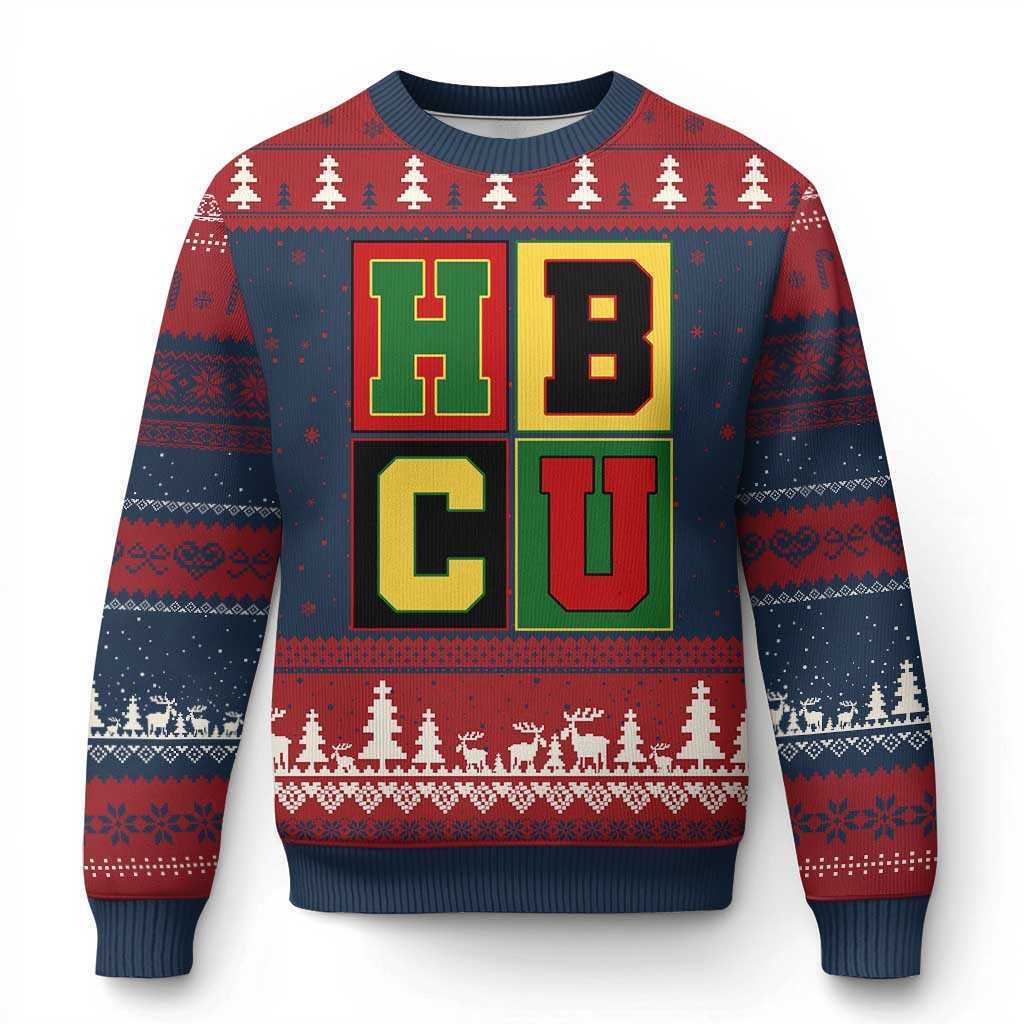 HBCU Block Letter Pride Graphic Ugly Christmas Sweater College Support Statement Black Excellence