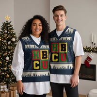 HBCU Block Letter Pride Graphic V-Neck Knit Sweater Vest College Support Statement Black Excellence