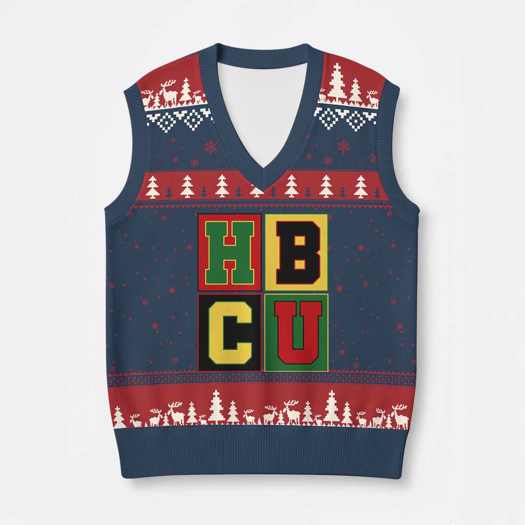 HBCU Block Letter Pride Graphic V-Neck Knit Sweater Vest College Support Statement Black Excellence