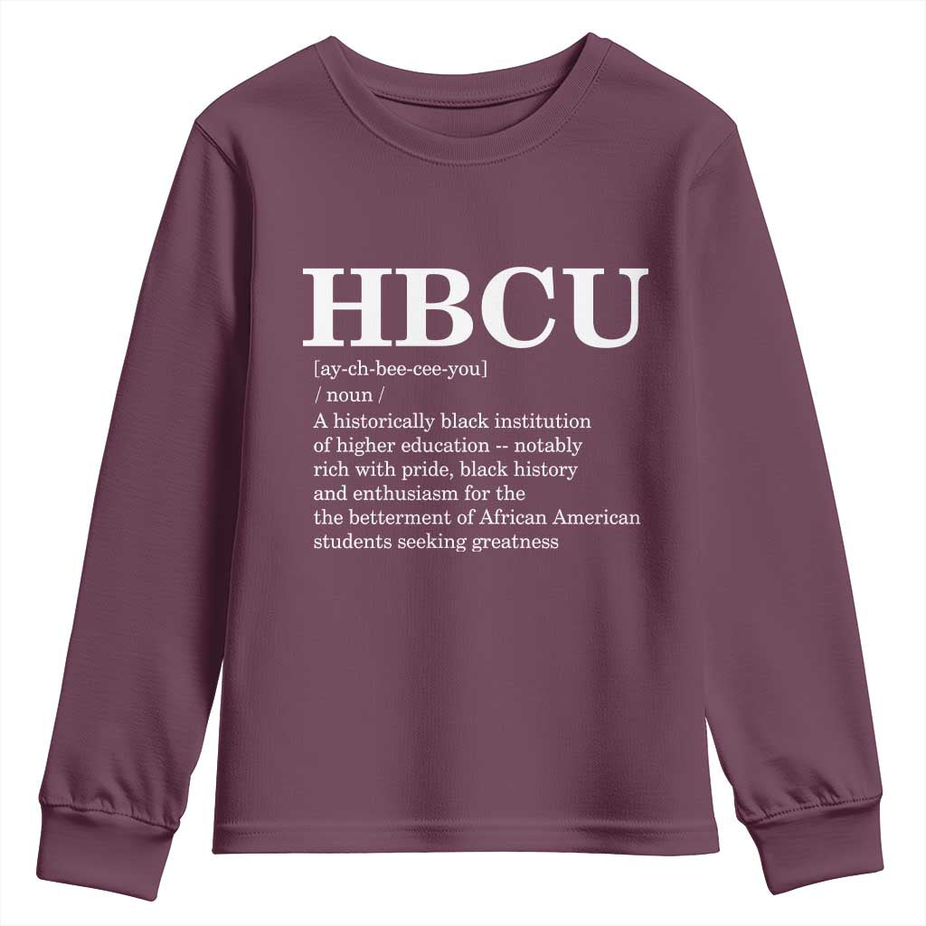 HBCU Definition Youth Sweatshirt Historically Black College Pride Celebrating Education and Black History