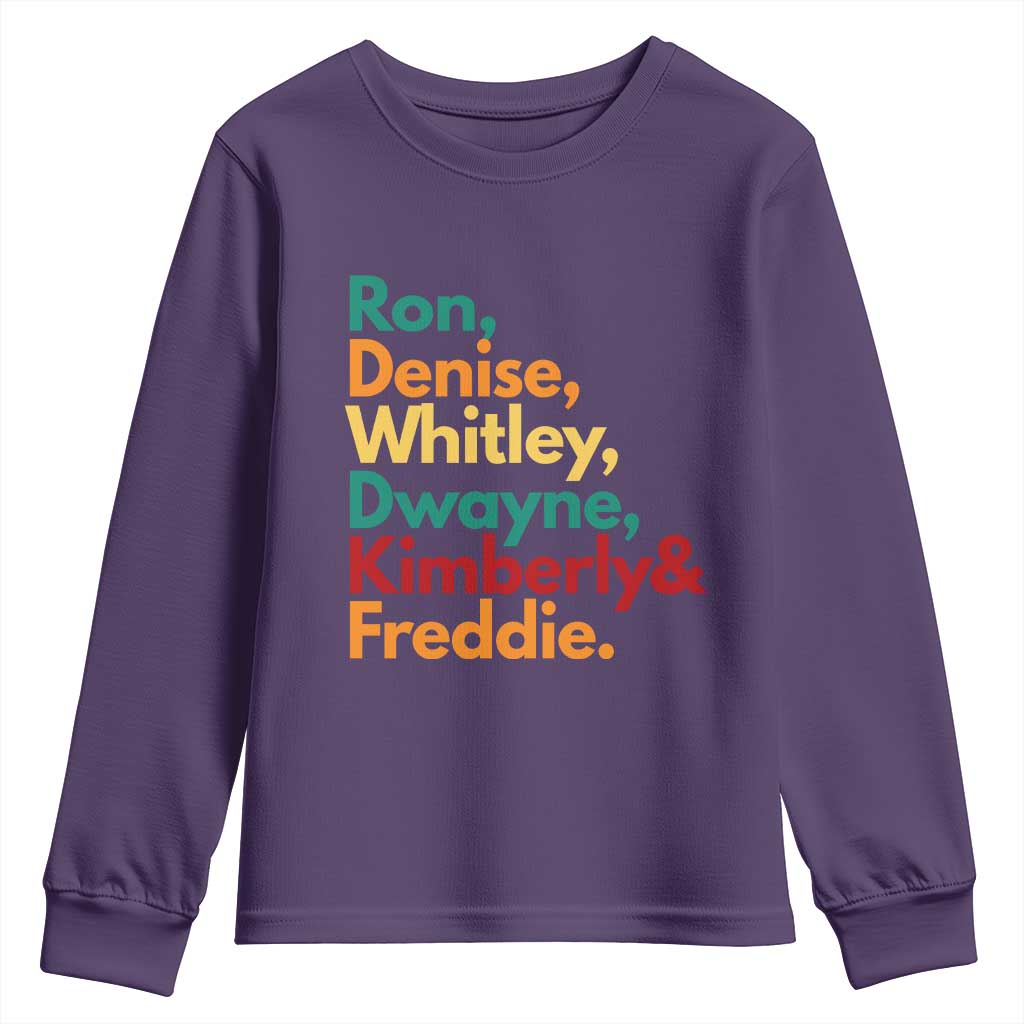 90s Black Sitcom HBCU Culture Tribute Youth Sweatshirt Ron Denise Whitley Dwayne Kimberly Freddie