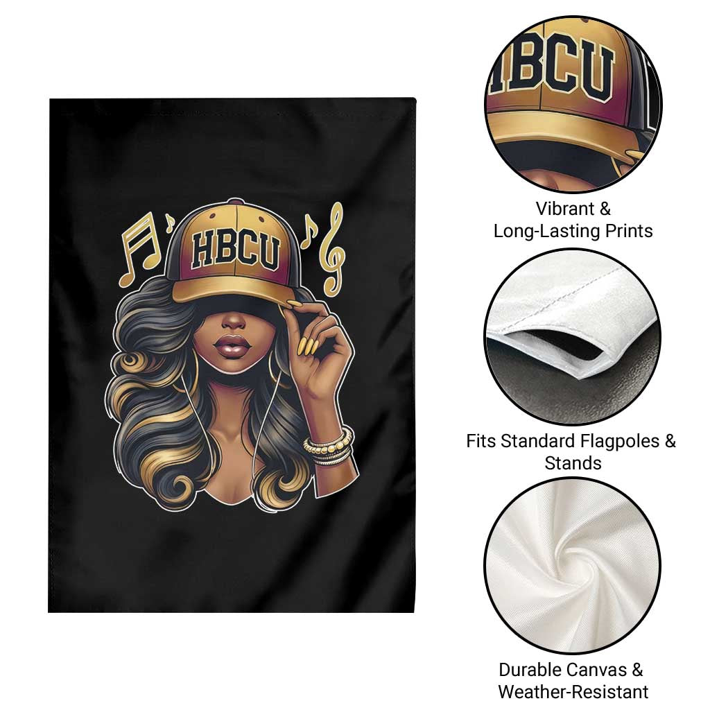 HBCU Queen Vibes Garden Flag Melanin Music College Pride for Black Excellence Supporters