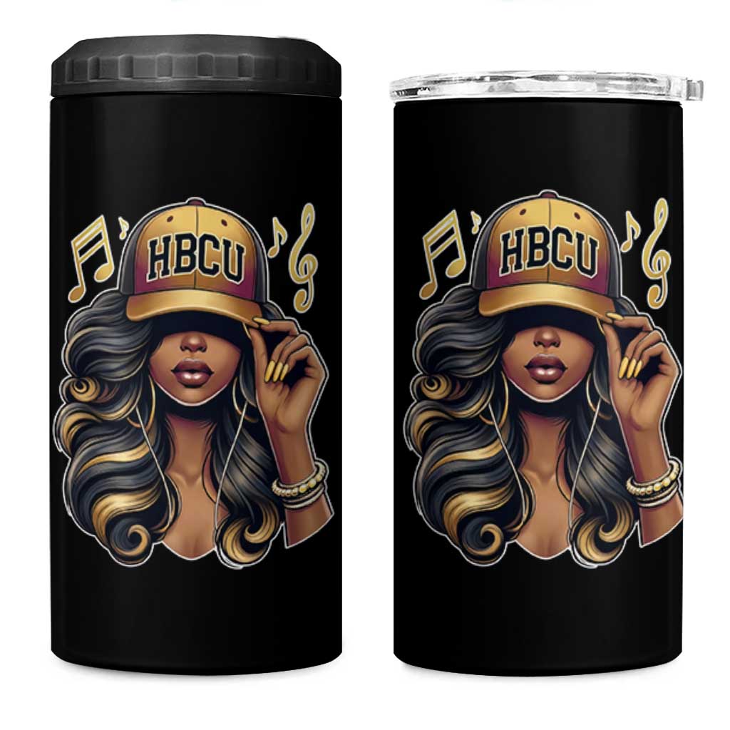 HBCU Queen Vibes 4 in 1 Can Cooler Tumbler Melanin Music College Pride for Black Excellence Supporters