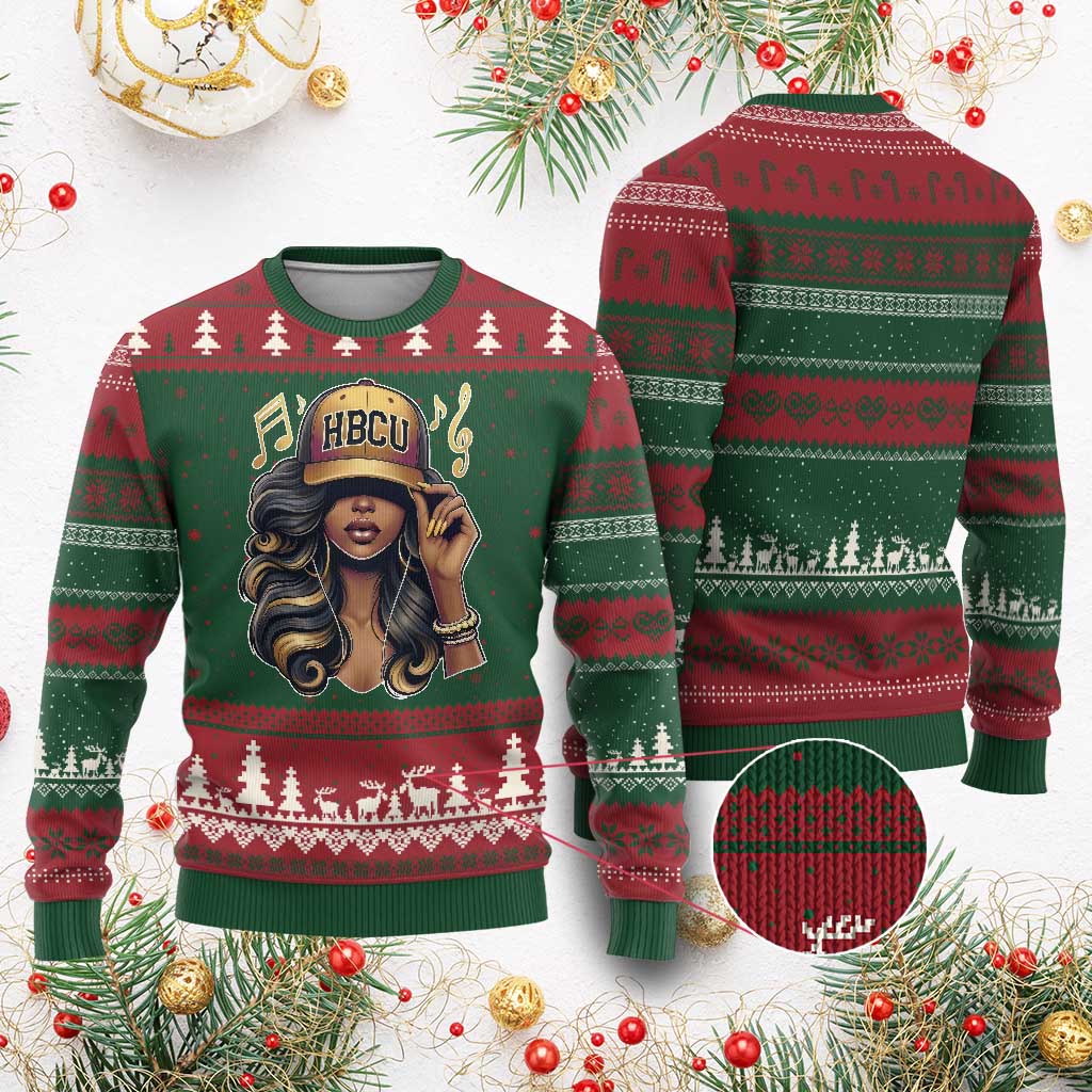 HBCU Queen Vibes Ugly Christmas Sweater Melanin Music College Pride for Black Excellence Supporters