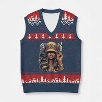 HBCU Queen Vibes V-Neck Knit Sweater Vest Melanin Music College Pride for Black Excellence Supporters
