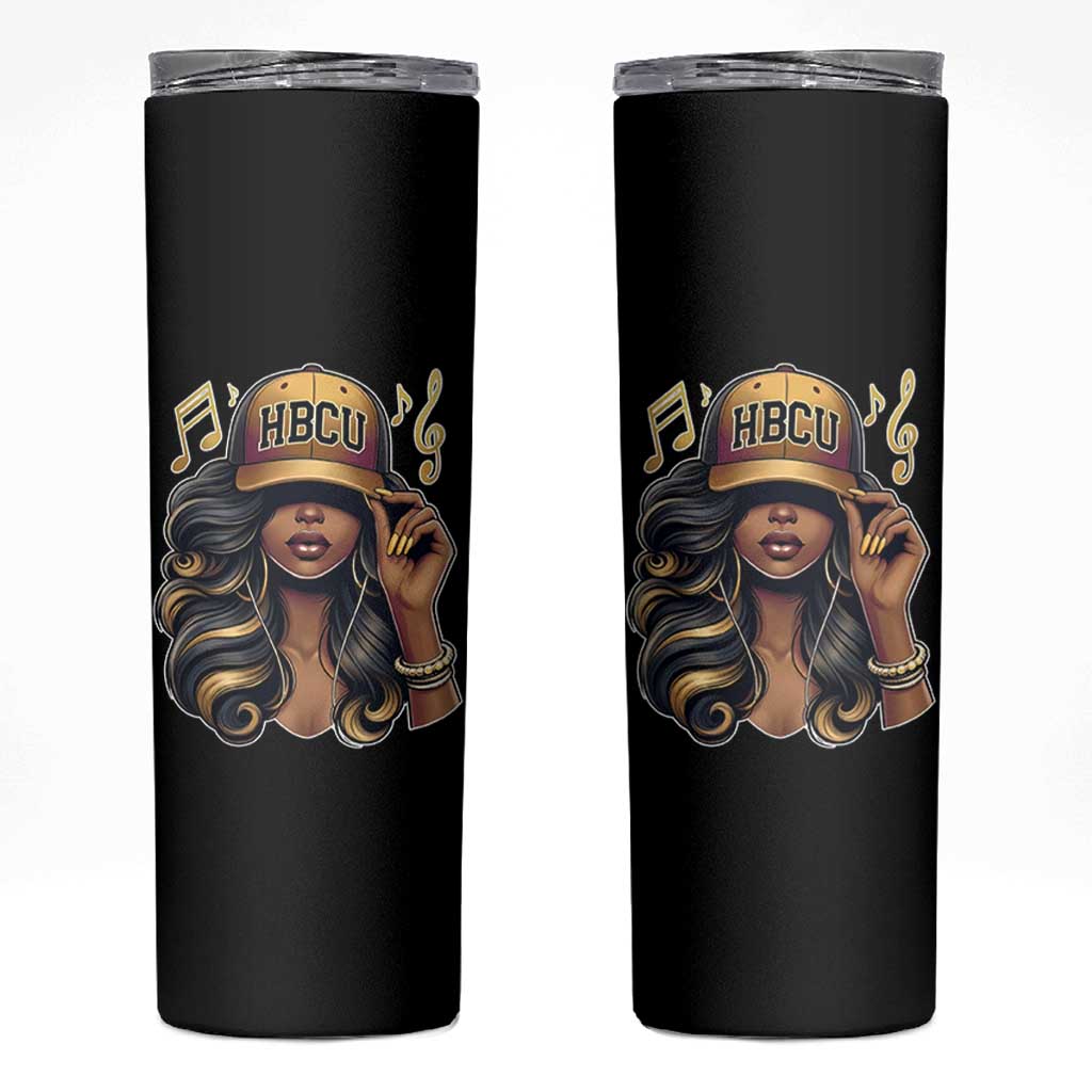 HBCU Queen Vibes Skinny Tumbler Melanin Music College Pride for Black Excellence Supporters