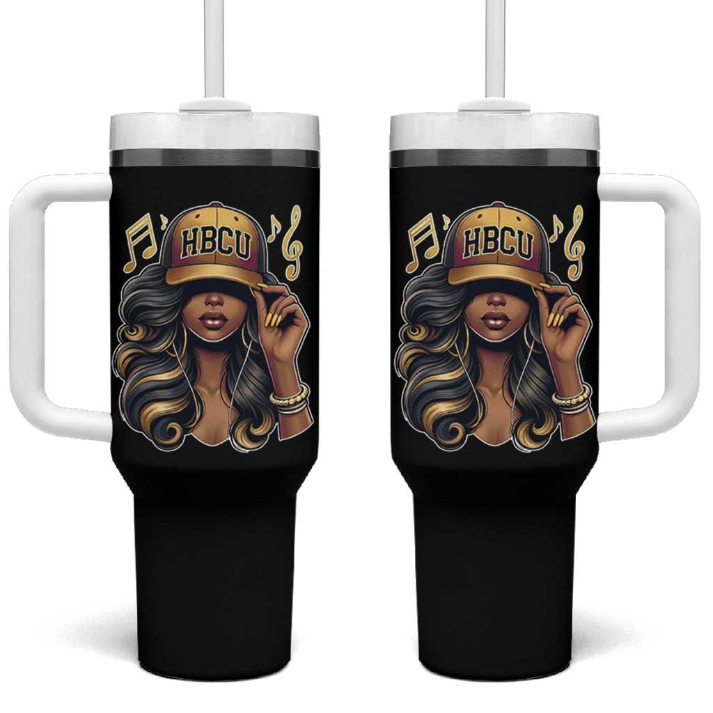 HBCU Queen Vibes Tumbler With Handle Melanin Music College Pride for Black Excellence Supporters