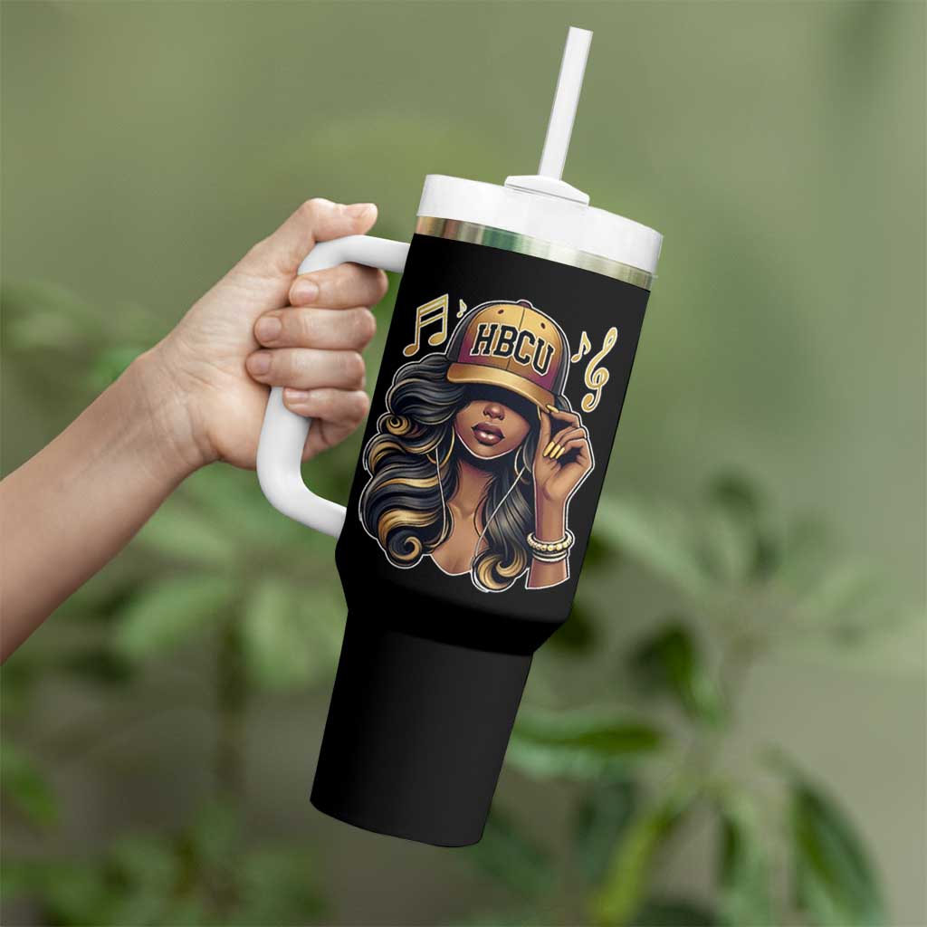 HBCU Queen Vibes Tumbler With Handle Melanin Music College Pride for Black Excellence Supporters
