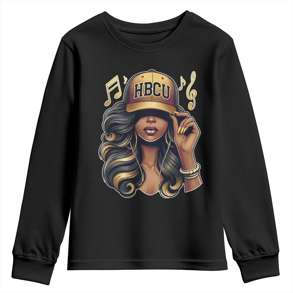 HBCU Queen Vibes Youth Sweatshirt Melanin Music College Pride for Black Excellence Supporters