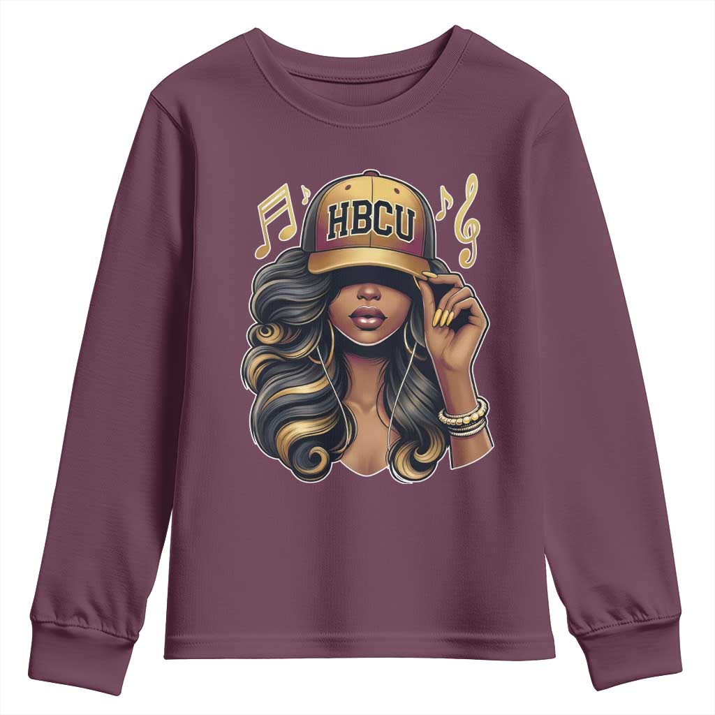 HBCU Queen Vibes Youth Sweatshirt Melanin Music College Pride for Black Excellence Supporters