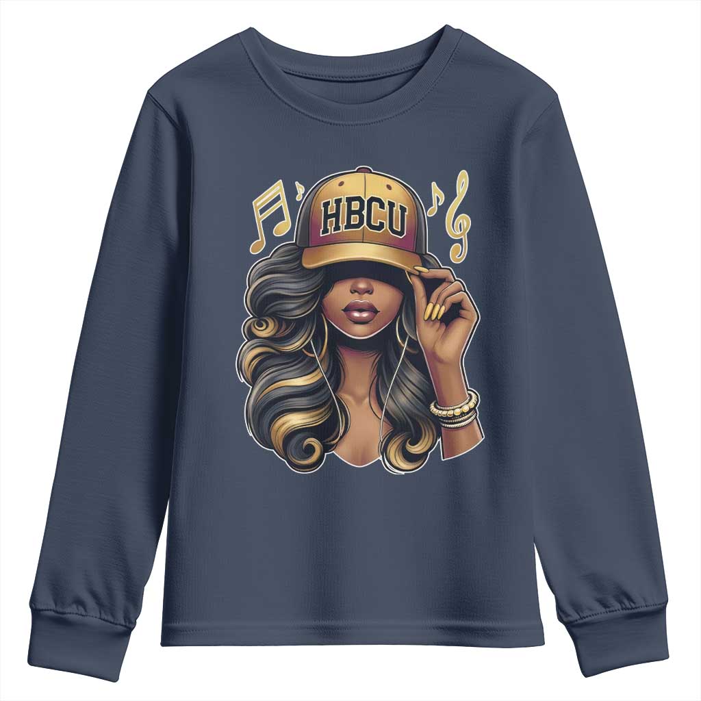 HBCU Queen Vibes Youth Sweatshirt Melanin Music College Pride for Black Excellence Supporters