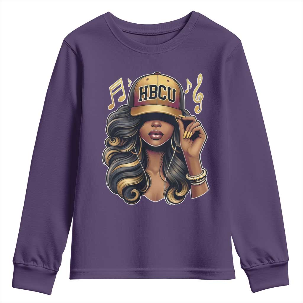 HBCU Queen Vibes Youth Sweatshirt Melanin Music College Pride for Black Excellence Supporters
