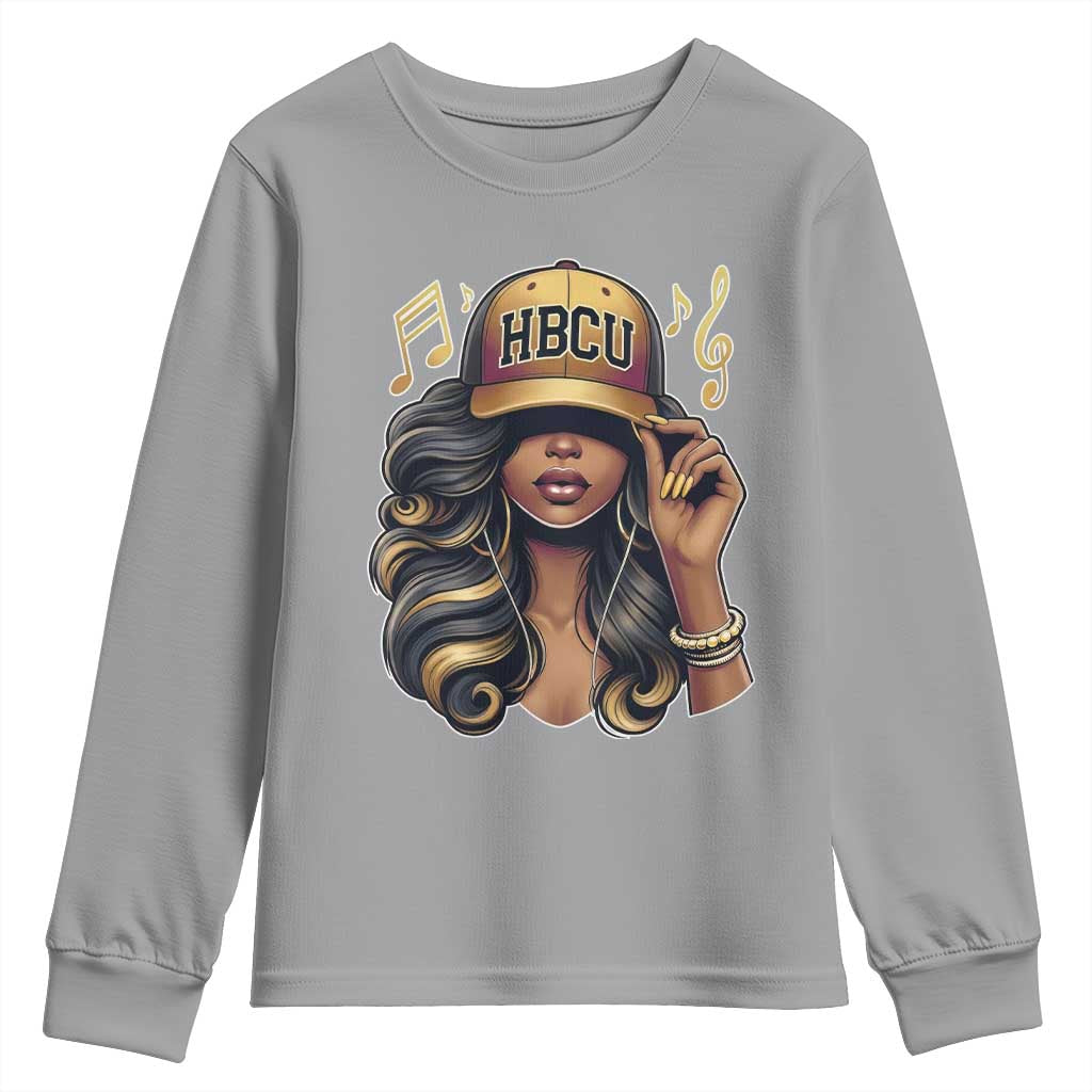 HBCU Queen Vibes Youth Sweatshirt Melanin Music College Pride for Black Excellence Supporters
