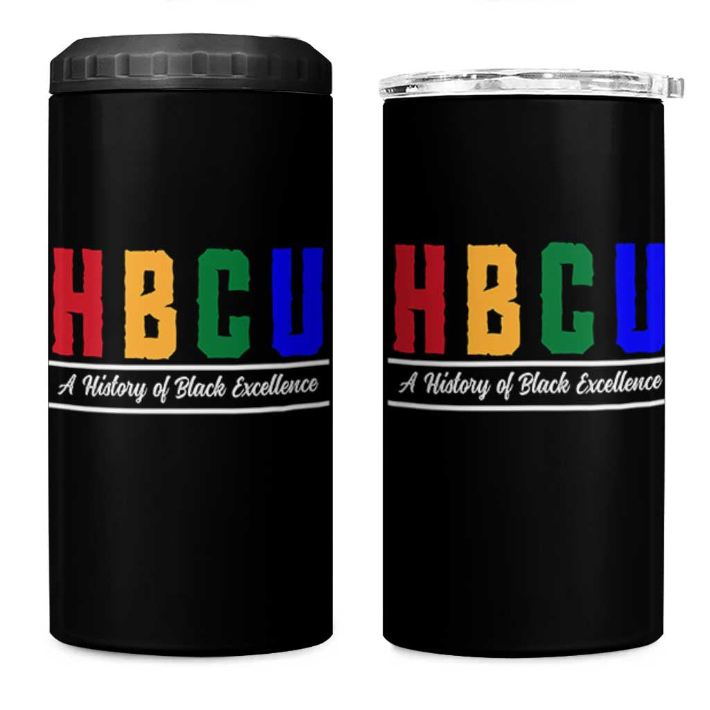 HBCU A History of Black Excellence 4 in 1 Can Cooler Tumbler College Pride Statement Celebrating African American Achievement