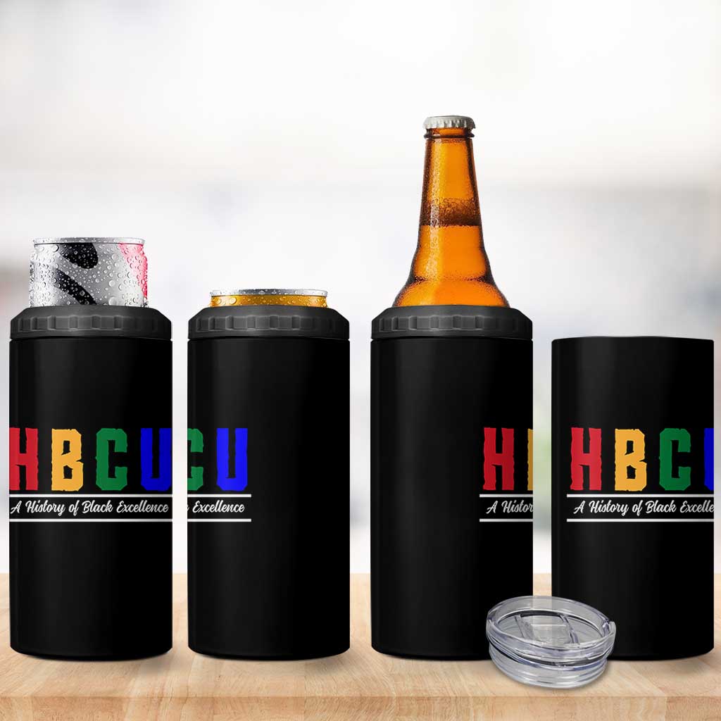 HBCU A History of Black Excellence 4 in 1 Can Cooler Tumbler College Pride Statement Celebrating African American Achievement