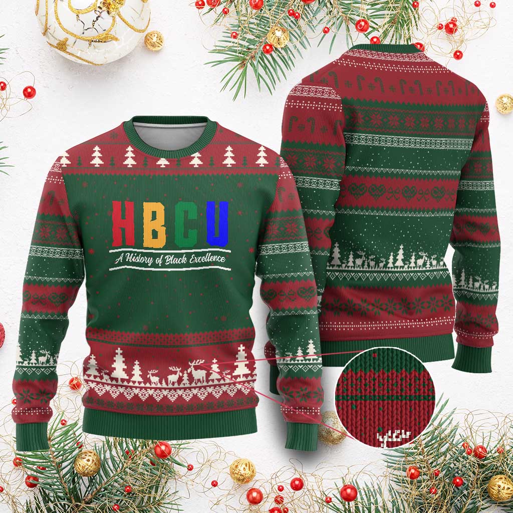 HBCU A History of Black Excellence Ugly Christmas Sweater College Pride Statement Celebrating African American Achievement