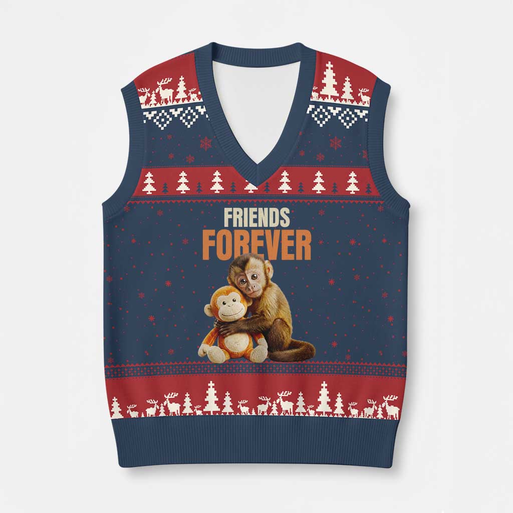 Friends Forever Viral Punch The Monkey V-Neck Knit Sweater Vest Cute Baby Monkey Hugging Plush Toy Best Friend Gift
