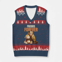 Friends Forever Viral Punch The Monkey V-Neck Knit Sweater Vest Cute Baby Monkey Hugging Plush Toy Best Friend Gift