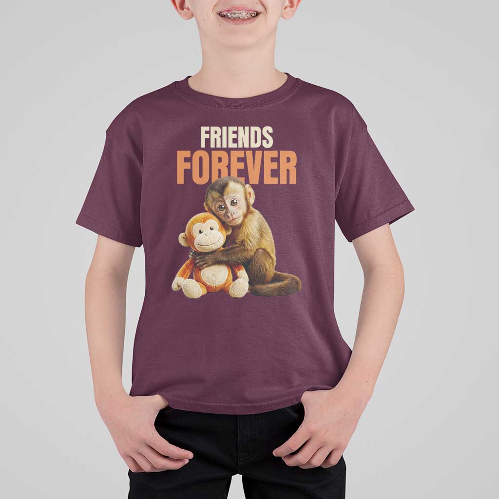 Friends Forever Viral Punch The Monkey T Shirt For Kid Cute Baby Monkey Hugging Plush Toy Best Friend Gift