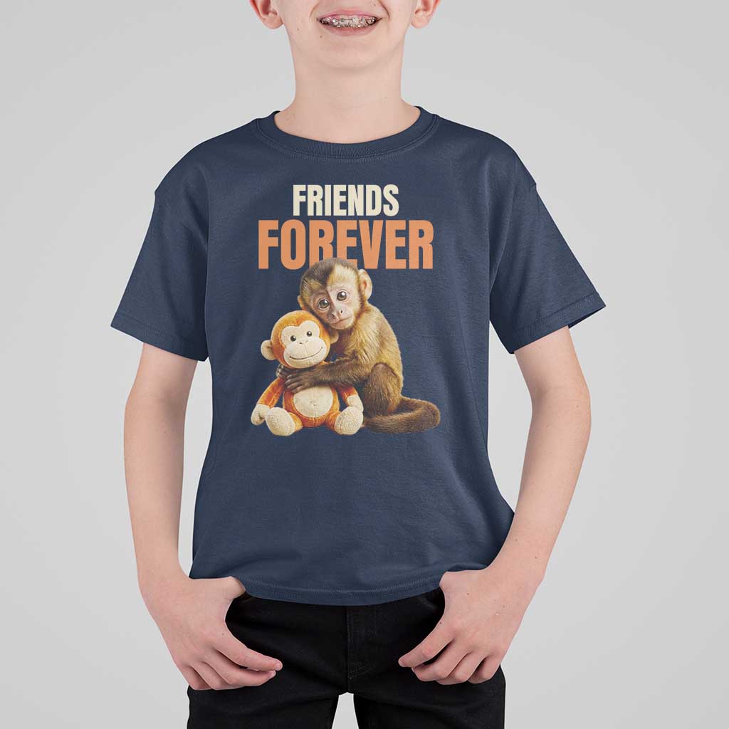 Friends Forever Viral Punch The Monkey T Shirt For Kid Cute Baby Monkey Hugging Plush Toy Best Friend Gift