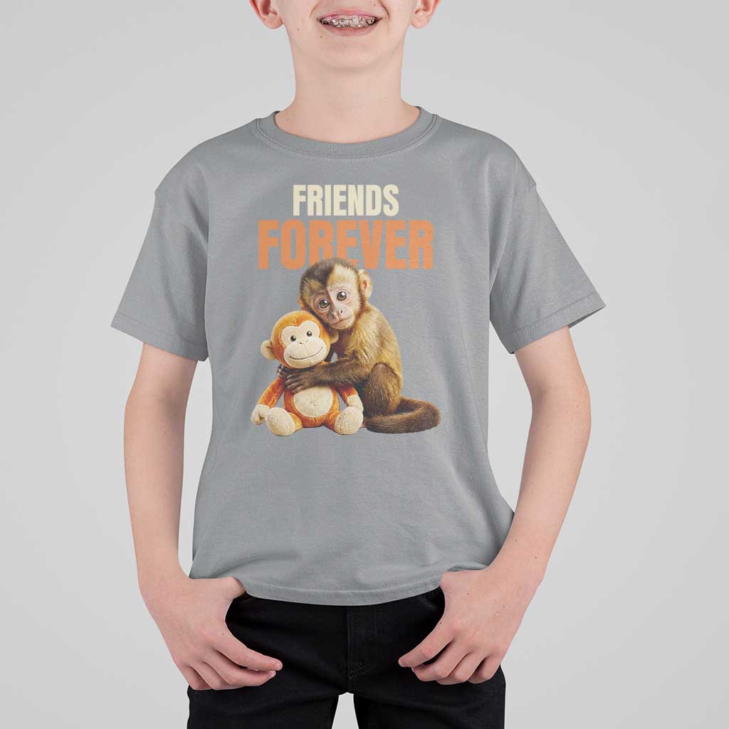 Friends Forever Viral Punch The Monkey T Shirt For Kid Cute Baby Monkey Hugging Plush Toy Best Friend Gift