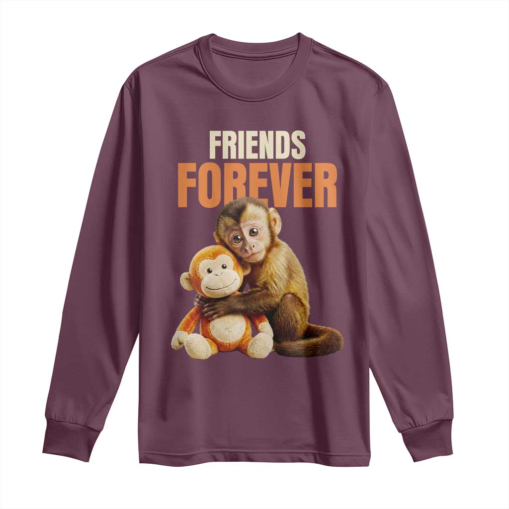 Friends Forever Viral Punch The Monkey Long Sleeve Shirt Cute Baby Monkey Hugging Plush Toy Best Friend Gift
