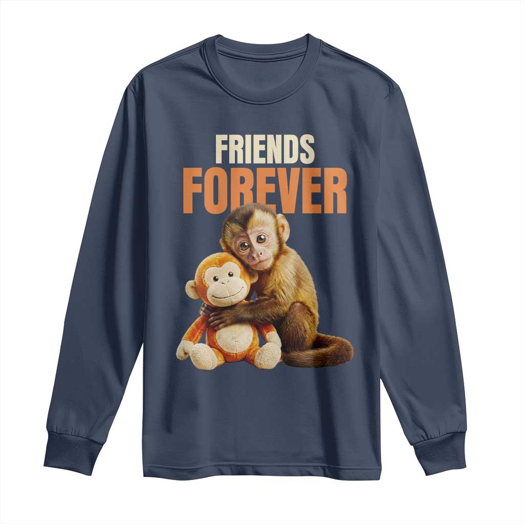 Friends Forever Viral Punch The Monkey Long Sleeve Shirt Cute Baby Monkey Hugging Plush Toy Best Friend Gift