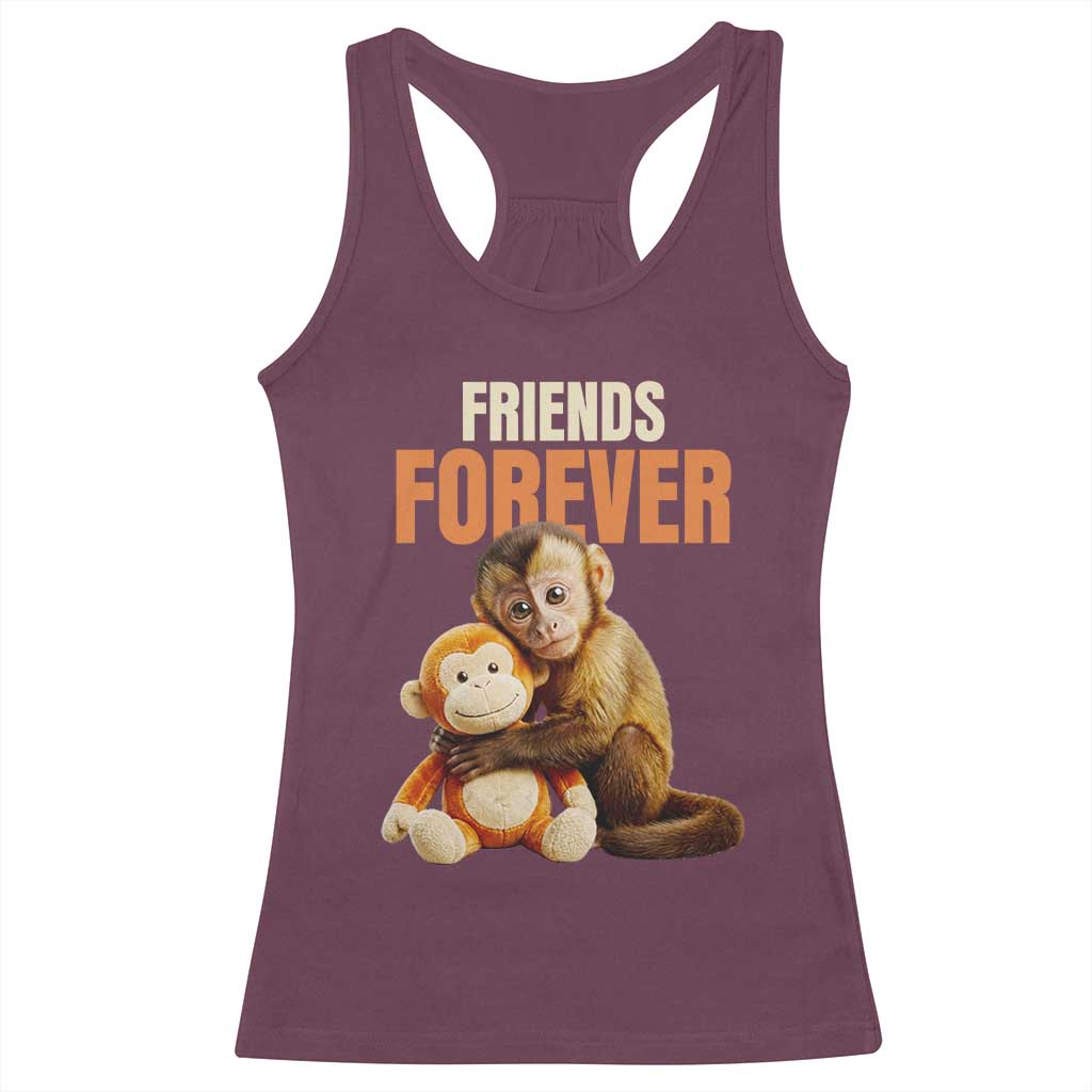 Friends Forever Viral Punch The Monkey Racerback Tank Top Cute Baby Monkey Hugging Plush Toy Best Friend Gift
