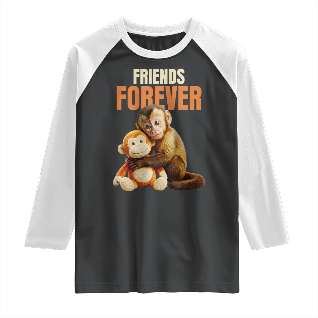 Friends Forever Viral Punch The Monkey Raglan Shirt Cute Baby Monkey Hugging Plush Toy Best Friend Gift