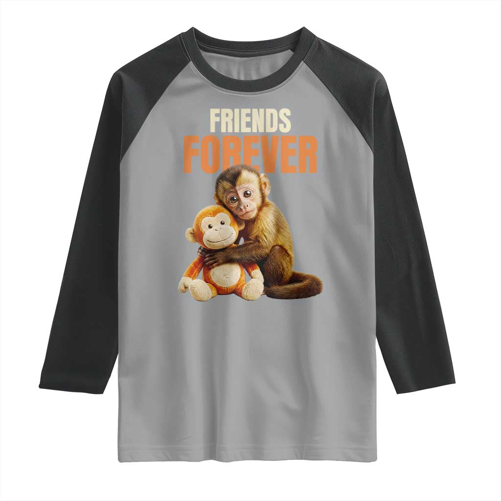 Friends Forever Viral Punch The Monkey Raglan Shirt Cute Baby Monkey Hugging Plush Toy Best Friend Gift
