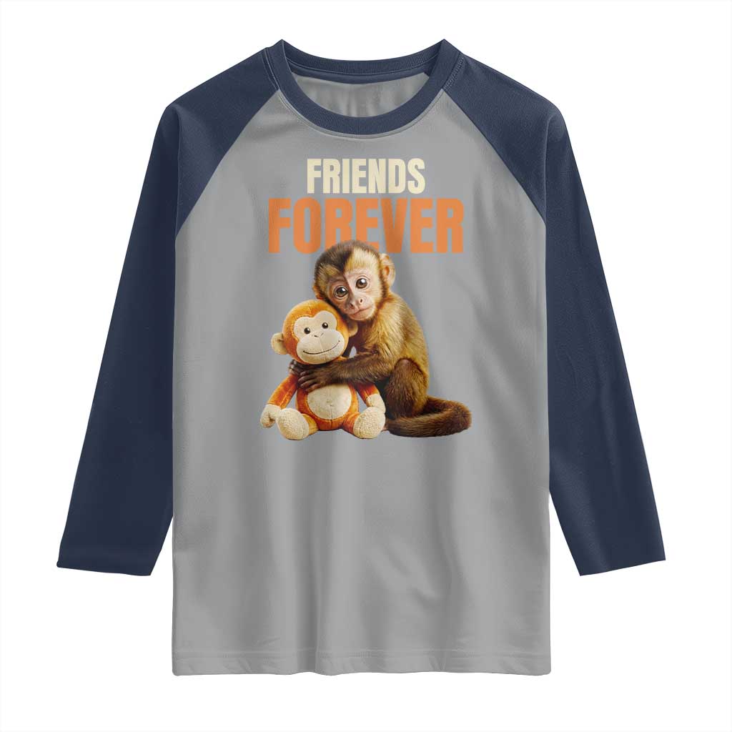Friends Forever Viral Punch The Monkey Raglan Shirt Cute Baby Monkey Hugging Plush Toy Best Friend Gift