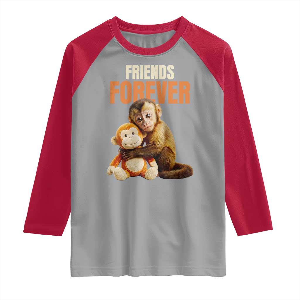 Friends Forever Viral Punch The Monkey Raglan Shirt Cute Baby Monkey Hugging Plush Toy Best Friend Gift