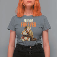 Friends Forever Viral Punch The Monkey T Shirt For Women Cute Baby Monkey Hugging Plush Toy Best Friend Gift