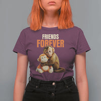 Friends Forever Viral Punch The Monkey T Shirt For Women Cute Baby Monkey Hugging Plush Toy Best Friend Gift