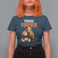 Friends Forever Viral Punch The Monkey T Shirt For Women Cute Baby Monkey Hugging Plush Toy Best Friend Gift