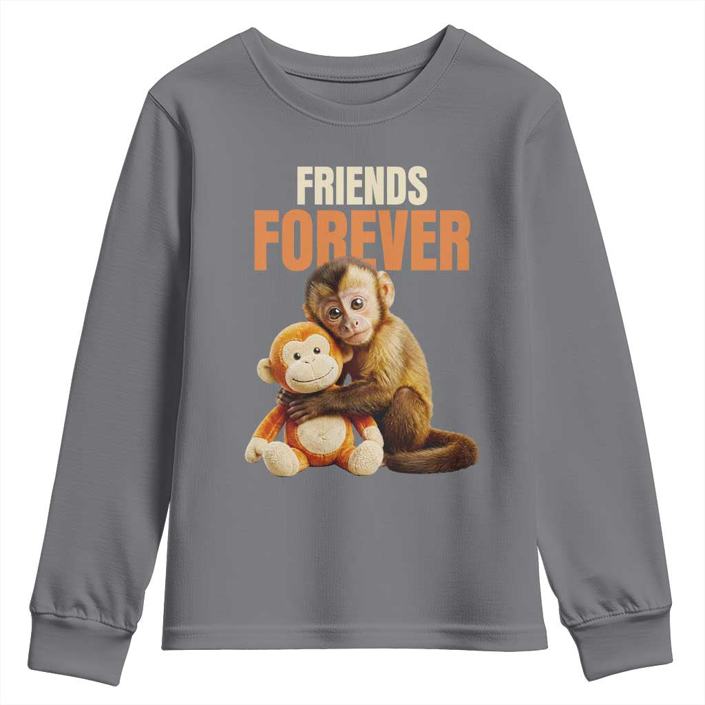Friends Forever Viral Punch The Monkey Youth Sweatshirt Cute Baby Monkey Hugging Plush Toy Best Friend Gift